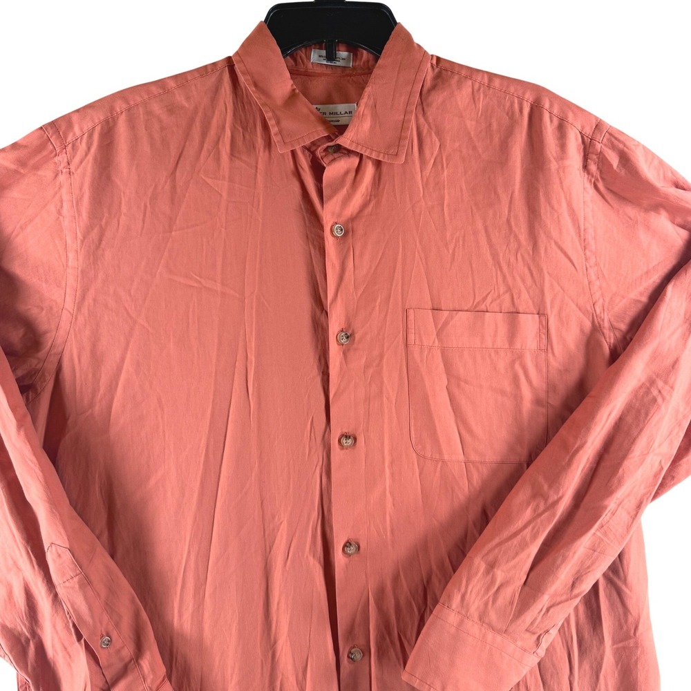 Peter Millar Mountainside Large‎ Orange Cotton Silk Button Down MF17W50CFL